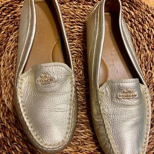 COACH Shoes Amber Size 6B Metallic Gold Driving Mocs Slip On Flat Loafers A00278